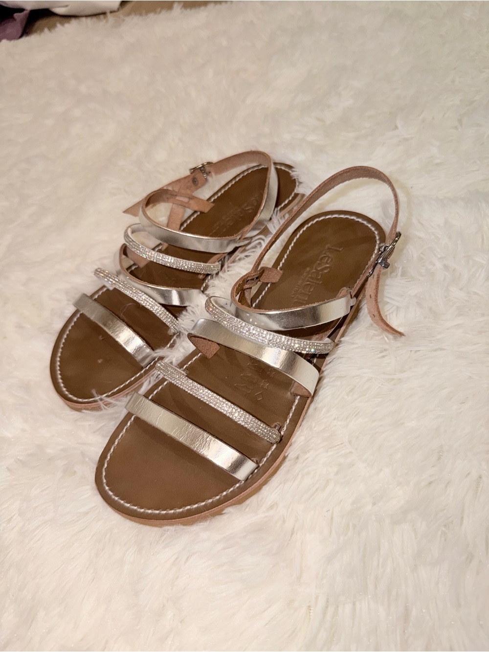 Metallic Strap Women's Sandals - Silver